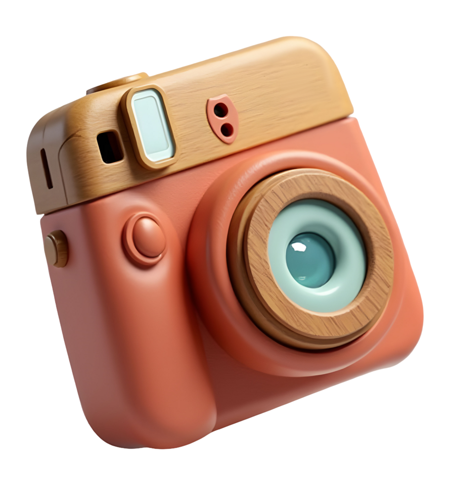 Delightful retro camera illustration in pink and wood, inspiring creative photography png