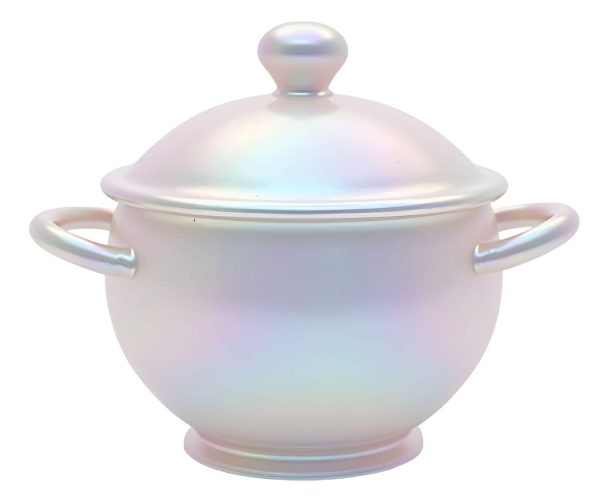 Elegant pearlescent lidded pot, beautiful decorative vessel png