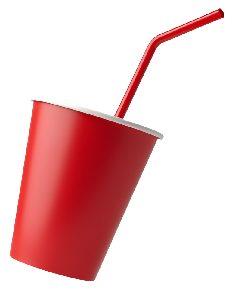 Bright red cup with straw, perfect for enjoying cool and satisfying beverage png