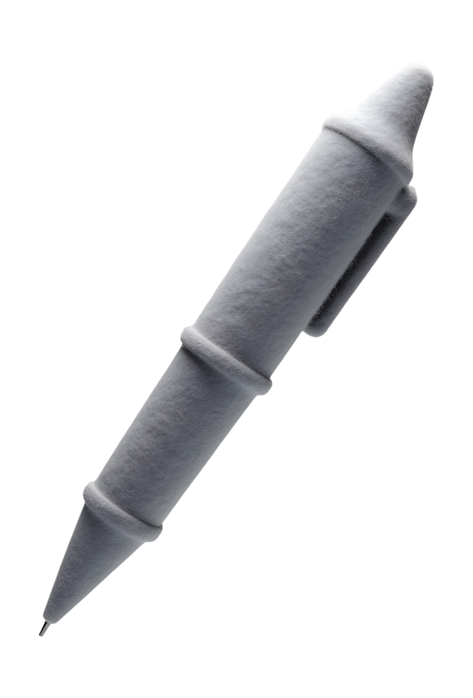 Grey stylized writing instrument with textured, minimalist design png