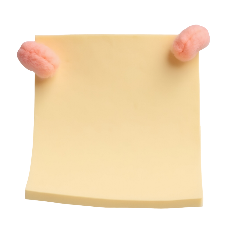 Cheerful yellow blank sticky note with whimsical pink clips for your important reminders png