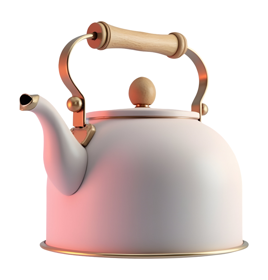 Elegant white kettle, vital kitchenware appliance for boiling water, inviting warmth png