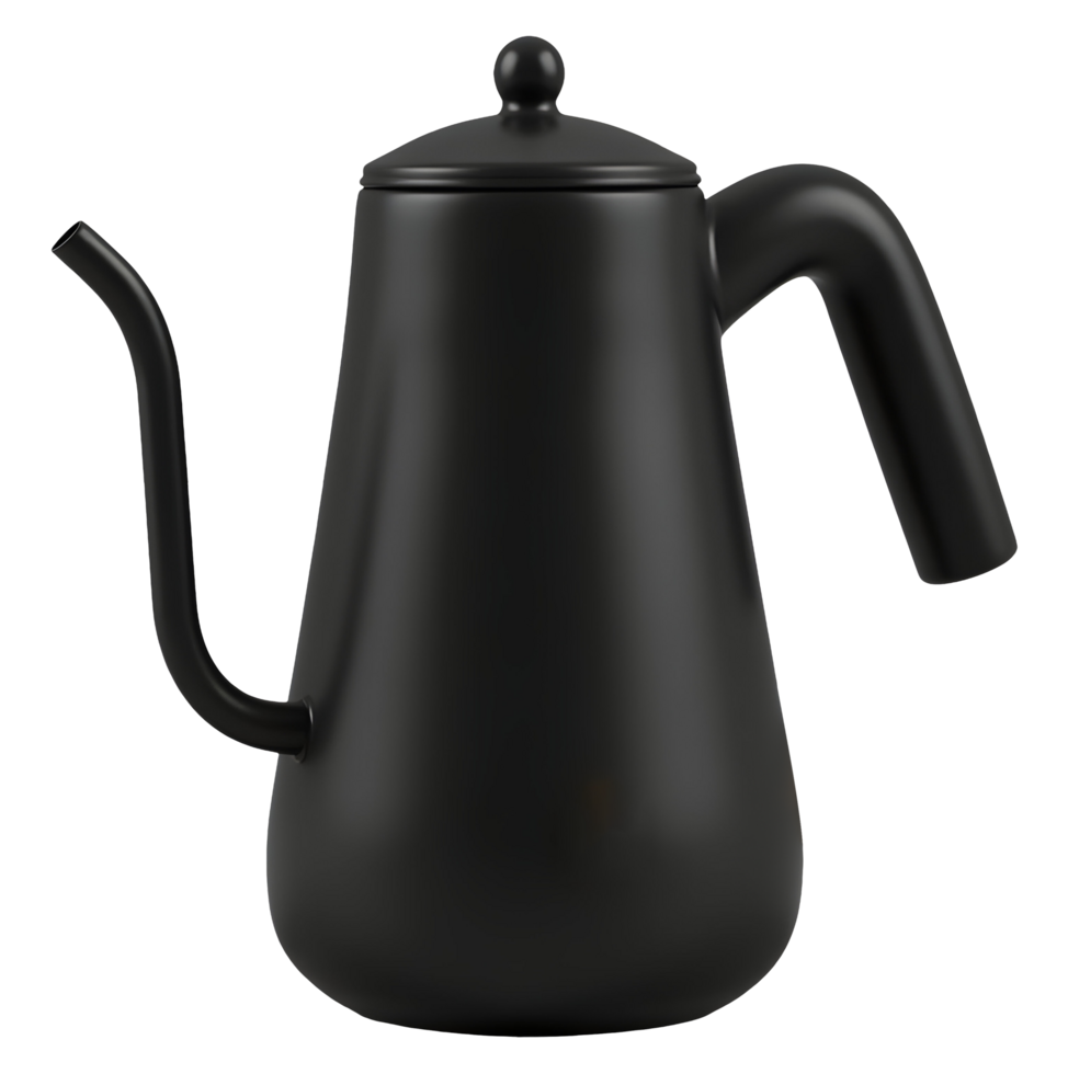 Black gooseneck kettle creates comfort for brewing hot coffee and tea enjoyment png