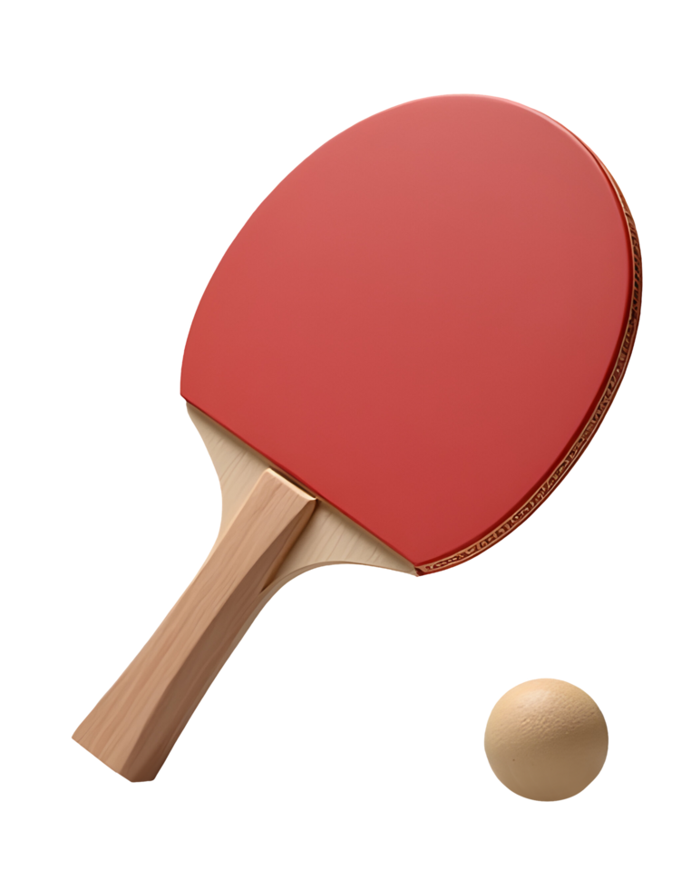 Red game equipment ready for exciting play. Table tennis paddle and ball for fun sport png