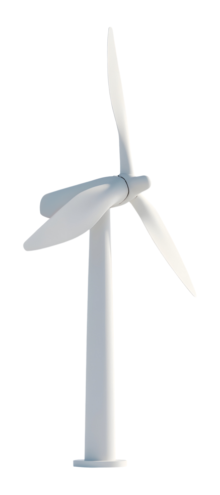 White wind turbine model with three blades isolated on transparency background png