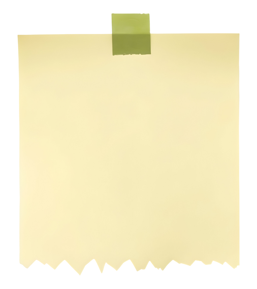 Blank yellow torn note paper taped with green masking tape for creative message png