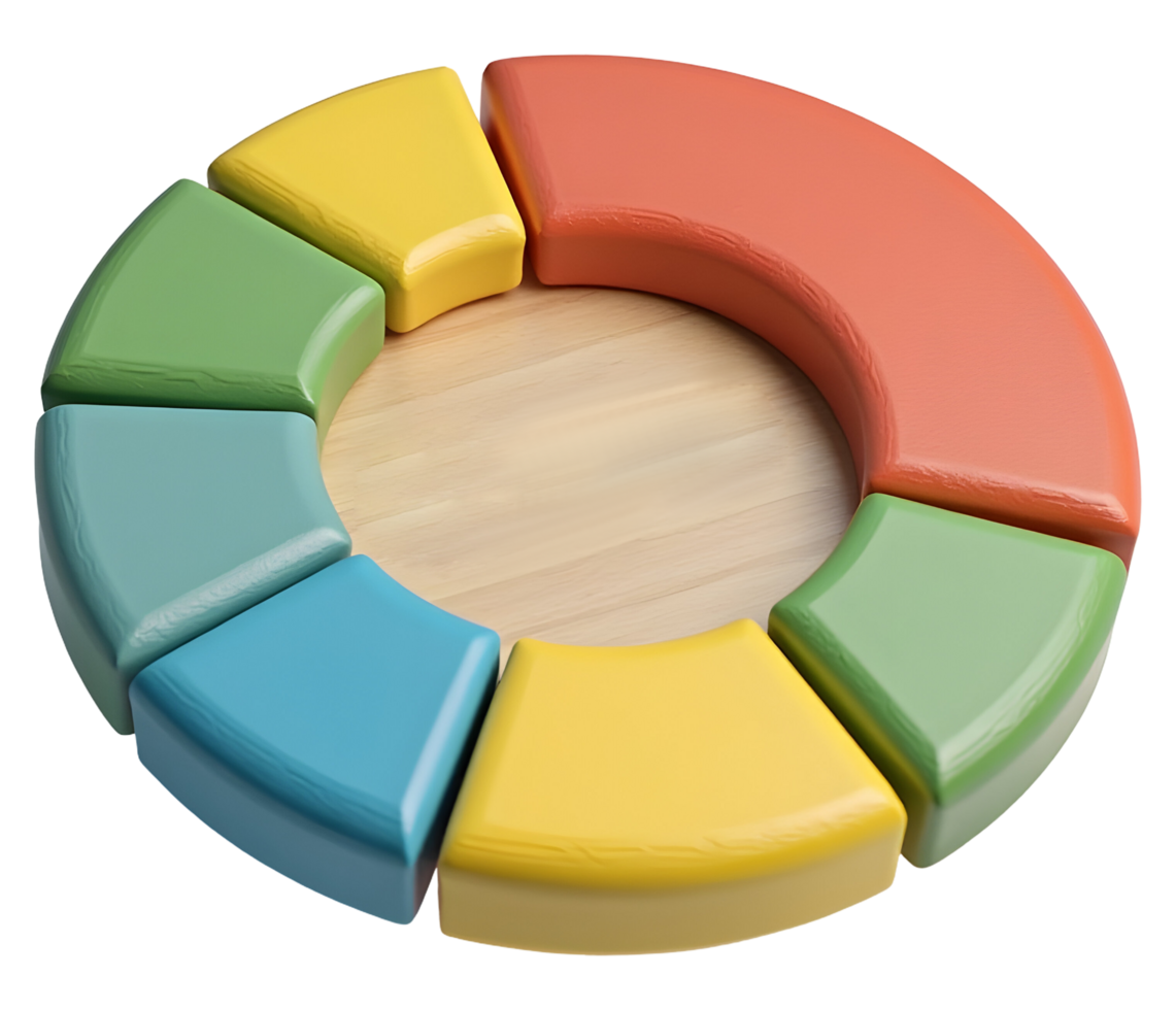 Vibrant colorful ring chart displays data analysis. Segments show statistical information png