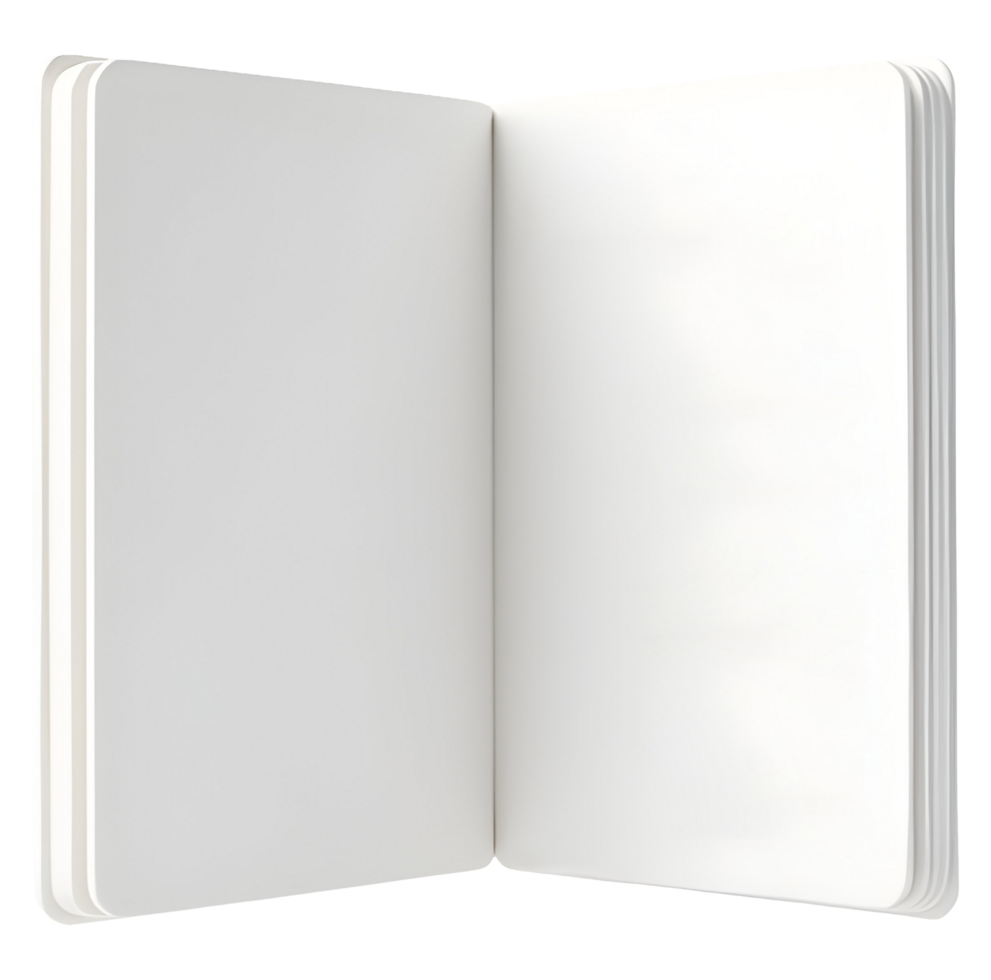 Clean open blank notebook with white pages offers space for new ideas and creative png