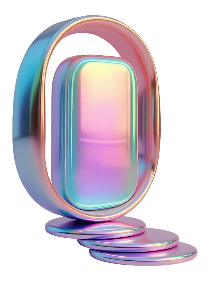 Vibrant iridescent abstract 3D render, showcasing futuristic design, evoking calm png
