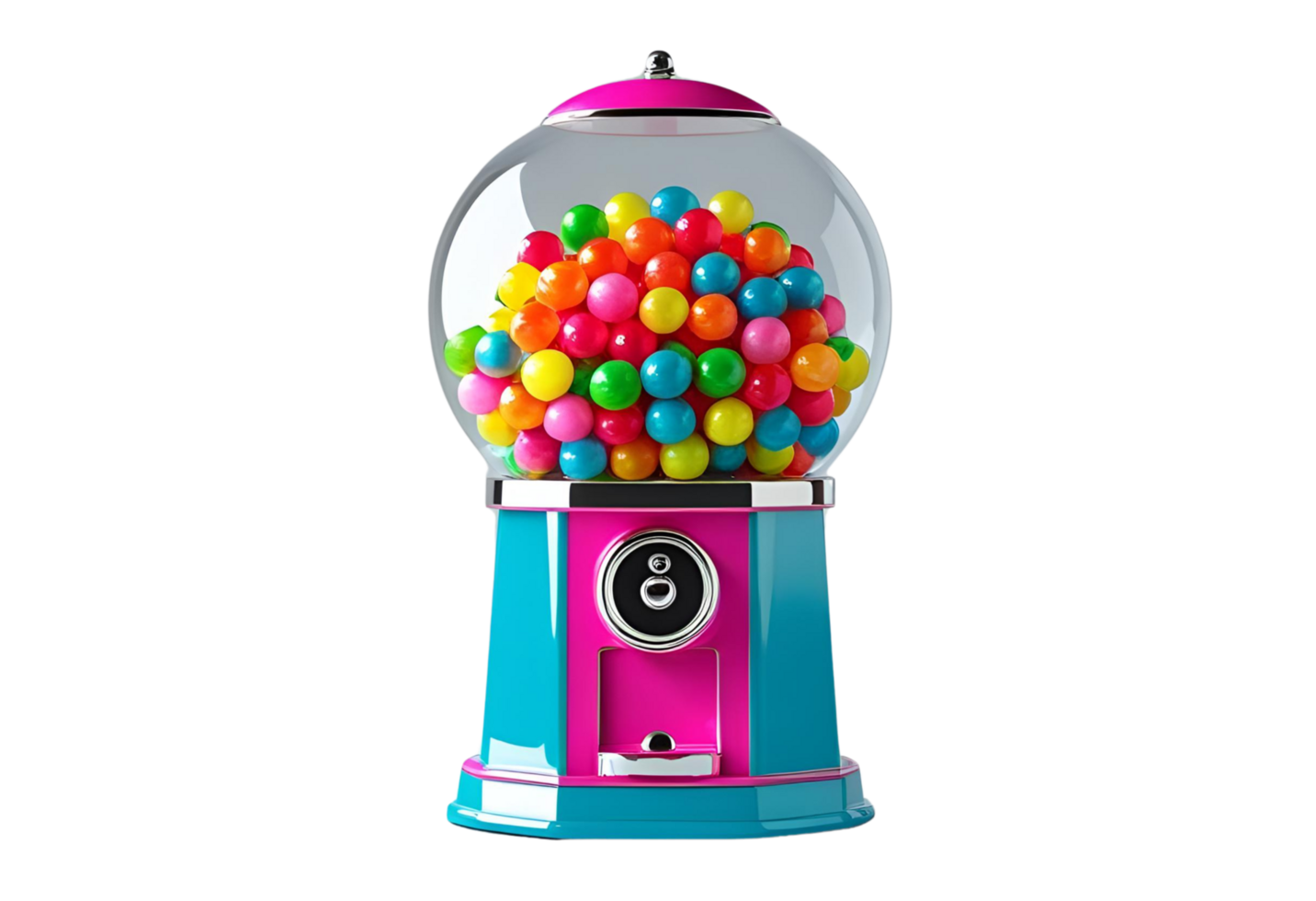 Classic gumball machine filled with colorful candy for playful retro display. png