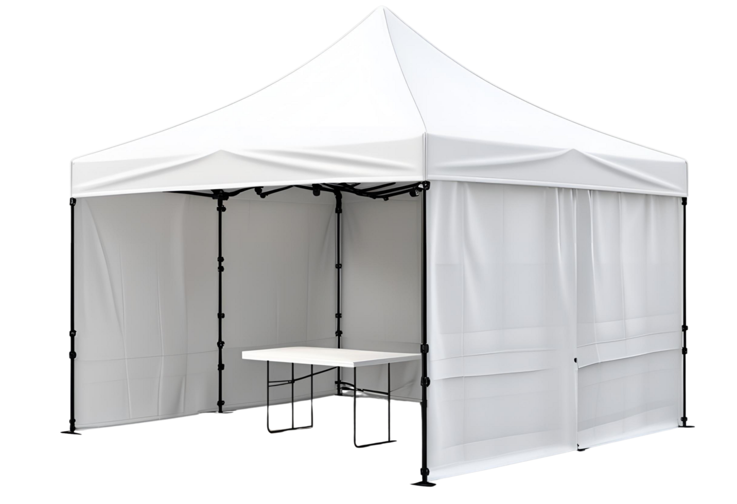 White showcase display tent with table for outdoor event marketing. png