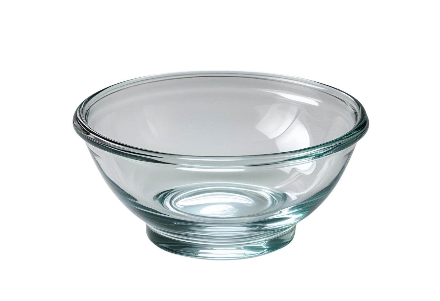 Empty glass bowl isolated. Clear kitchen container cut out display. png