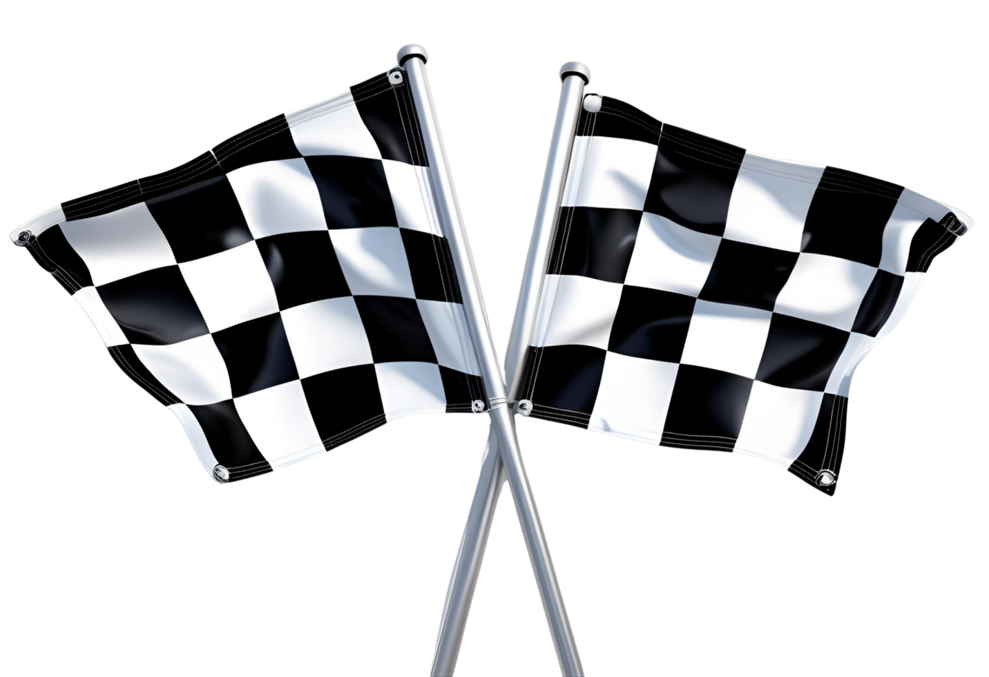 Two crossed checkered racing flag isolated. Motorsport symbol. Finish line cut out. png