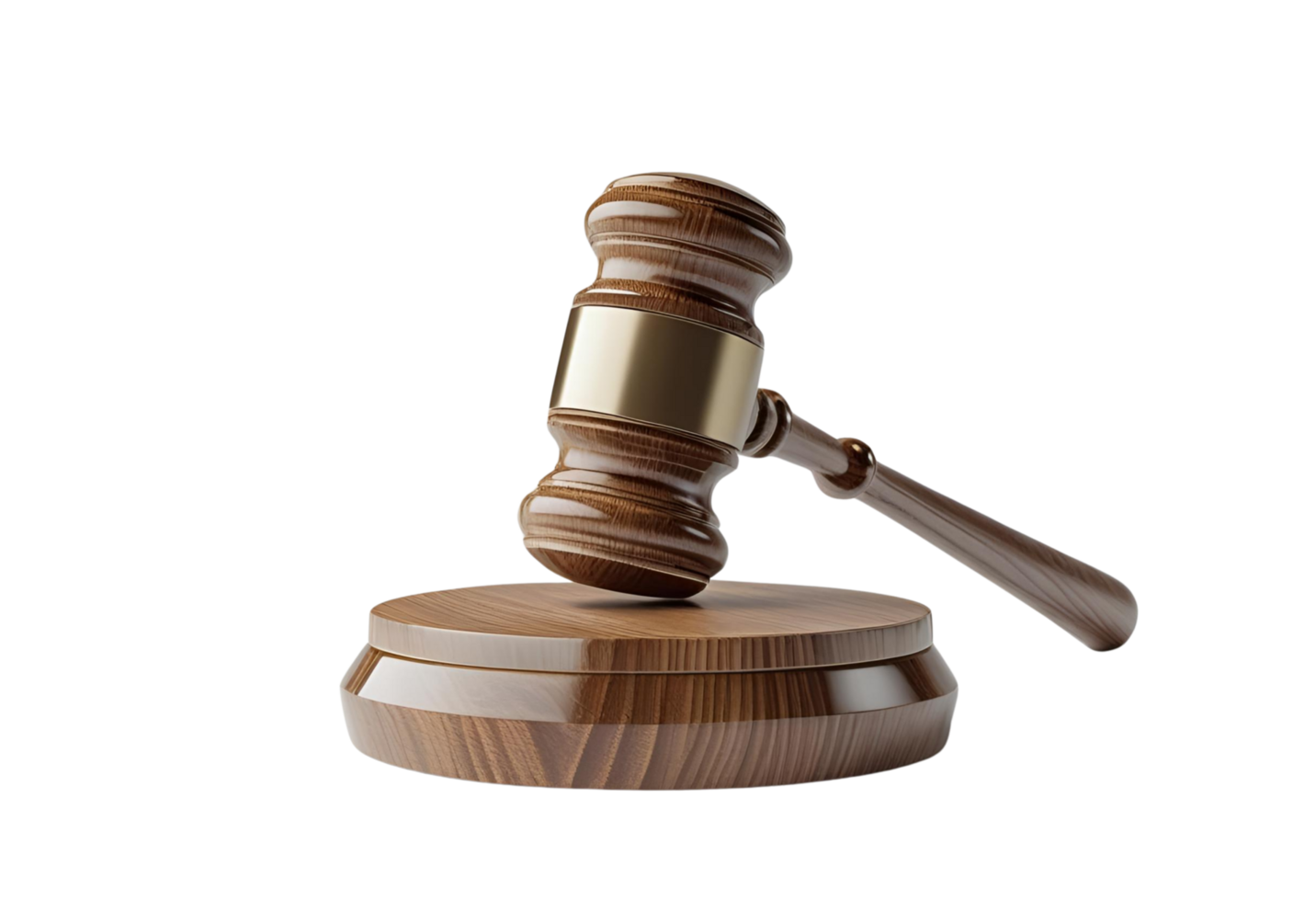 Gavel isolated. Wooden hammer cut out. Justice, law, auction symbol. png