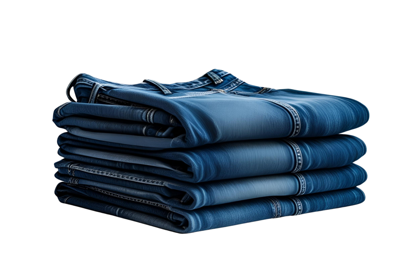 Set of folded blue jeans isolated with clipping path. Flat lay. png