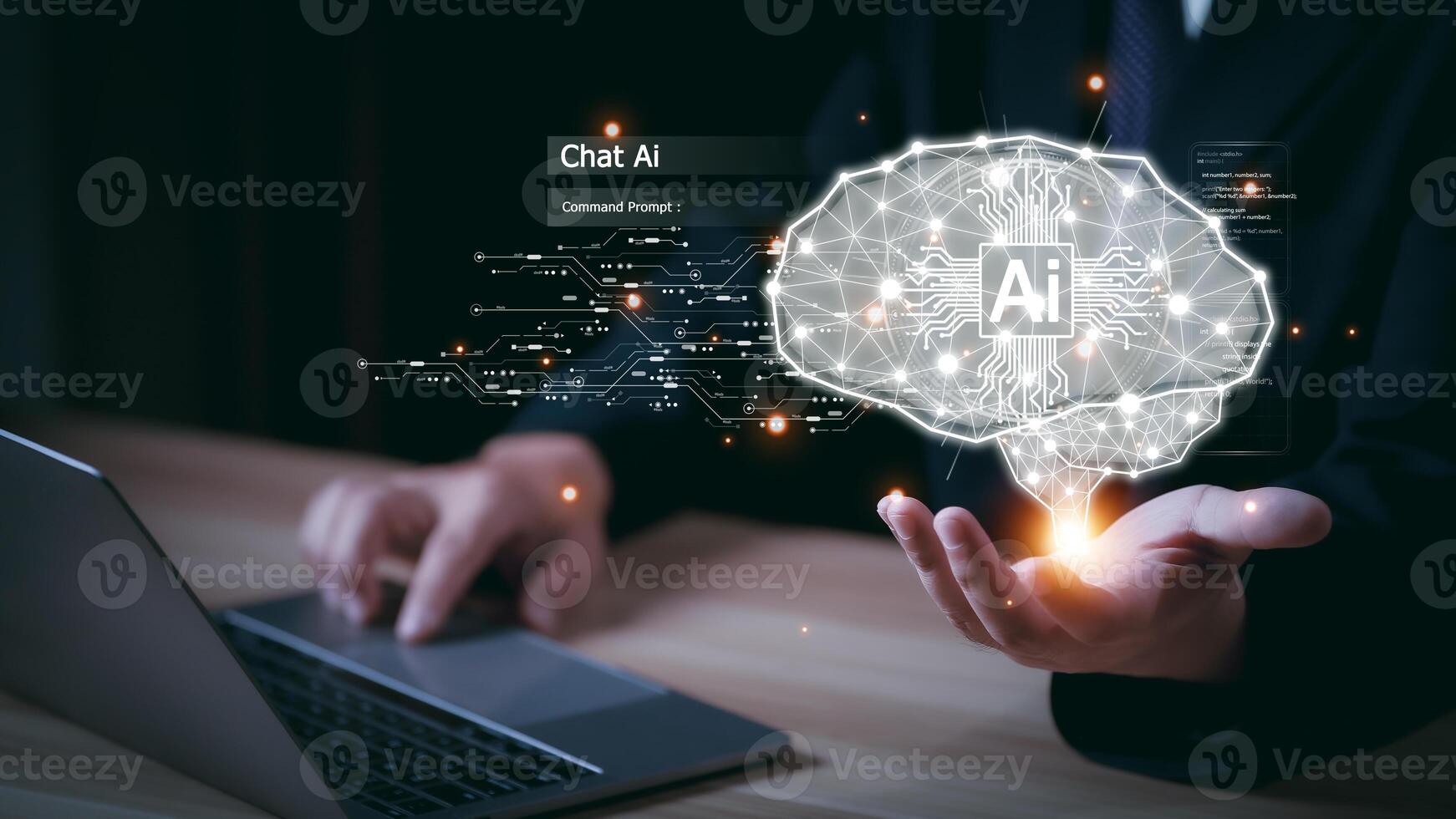 Technology and people concept man use AI to help work, AI Learning and Artificial Intelligence Concept. Business, modern technology, internet and networking concept. AI technology in everyday life photo