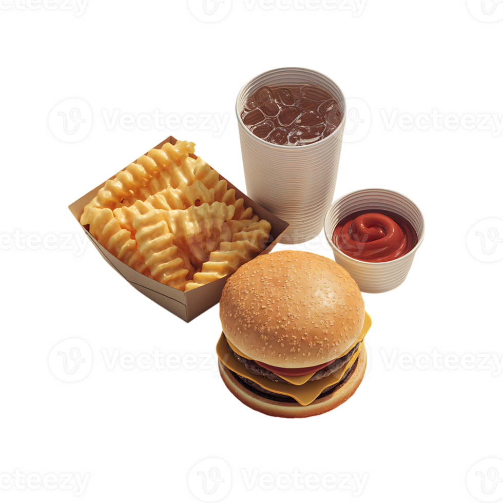 classic fast food meal with burger fries soda and ketchup png
