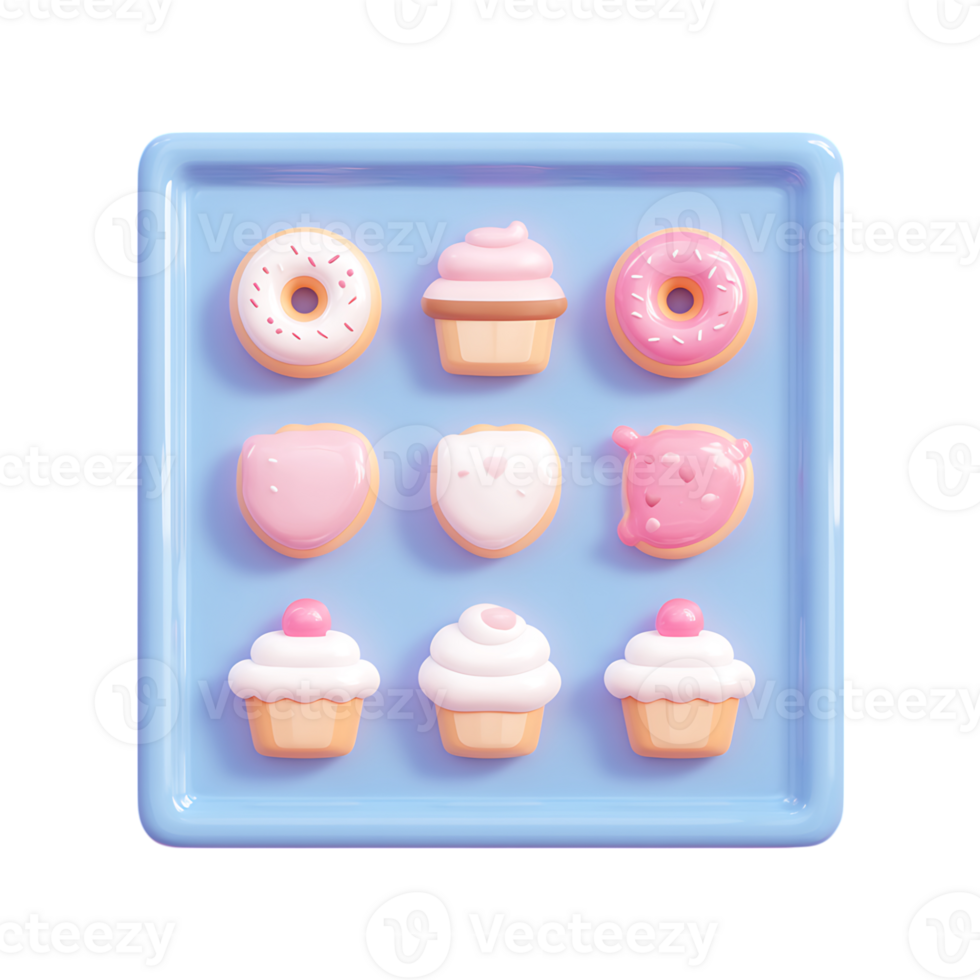 cute pastel desserts arranged in a blue square tray png