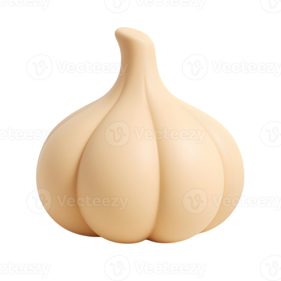 Close up detailed render of a single garlic bulb png