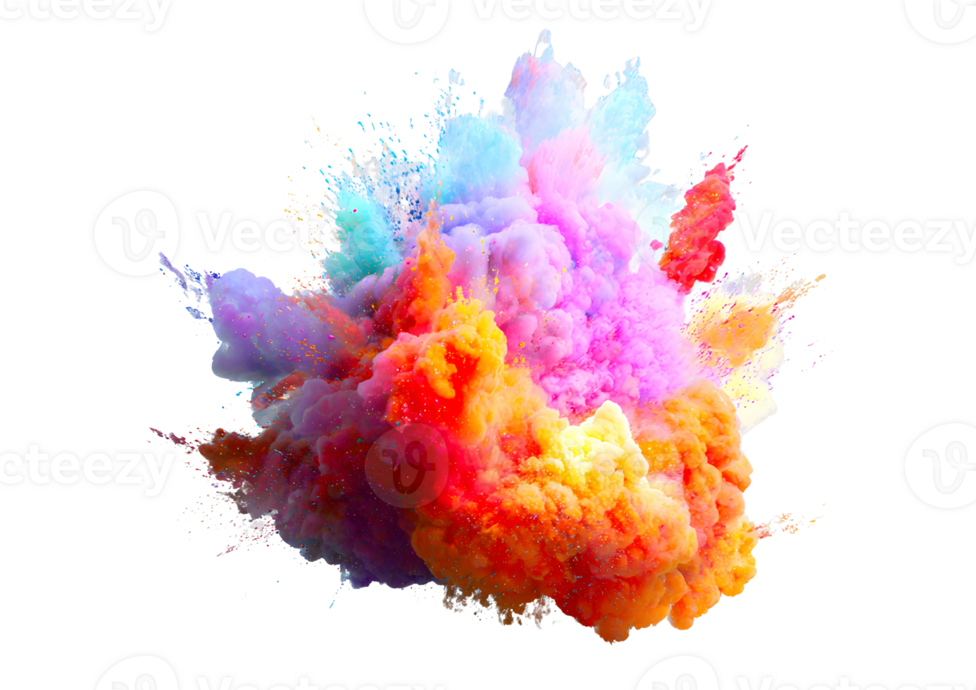 Stylized explosion with colorful bursts and abstract shapes on a transparent background in format for creative projects. png