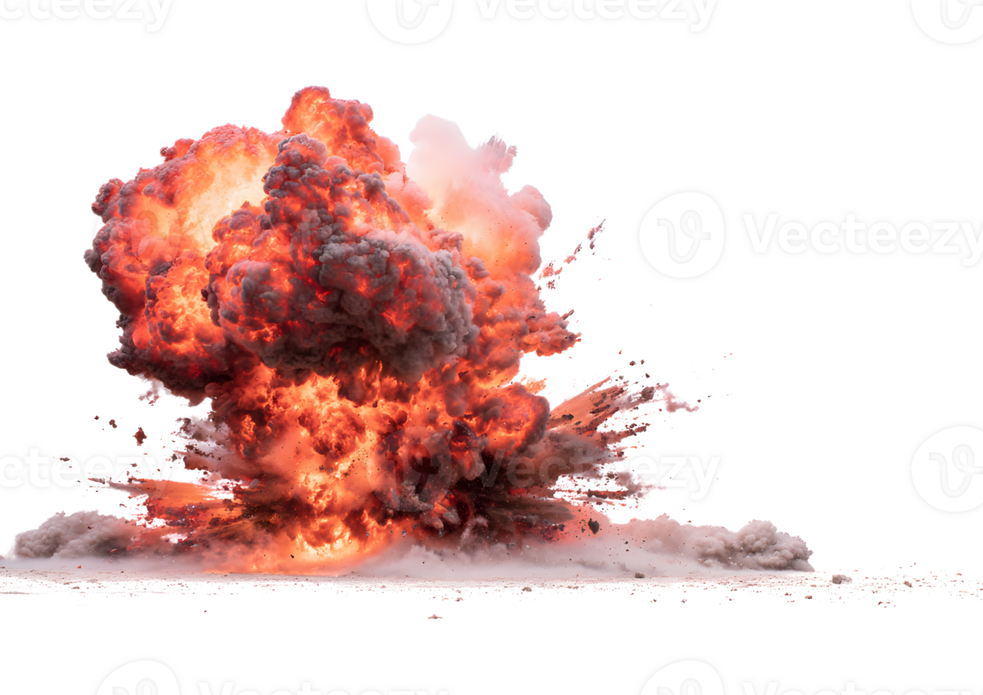 Dramatic explosion creating a fiery cloud and shockwave with a transparent background in format. png