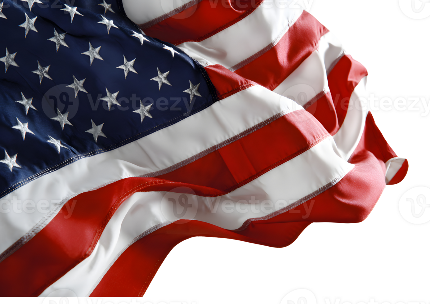 Waving American flag with vibrant colors on a transparent background in format for patriotic themes. png