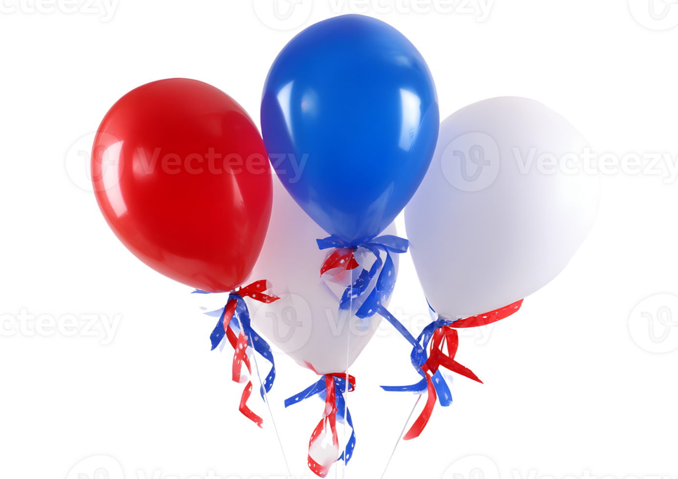 Elegant blue, white, and red balloons floating elegantly, format with a transparent background. png