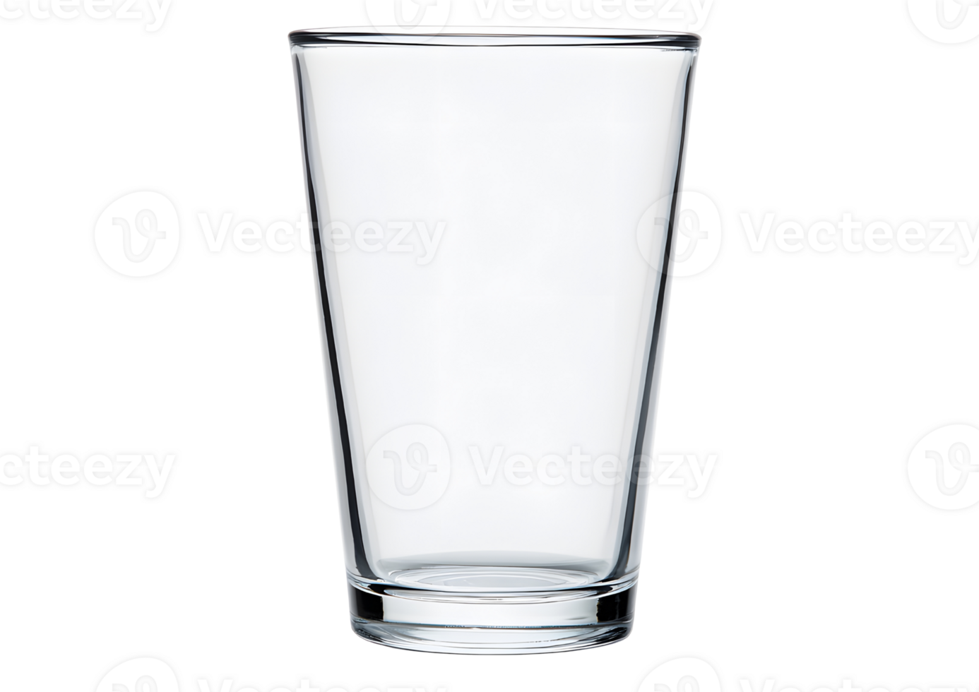 Clear empty glass on a black surface showcasing its unique shape, available in format with a transparent background. png