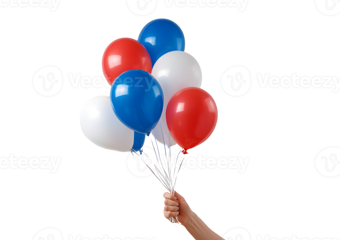 Unique red, white, and blue balloon on a clear transparent background. png