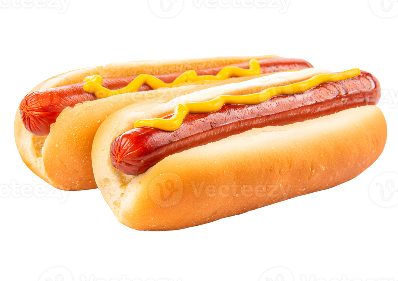 Delicious hot dogs topped with mustard and served in soft buns transparent background png