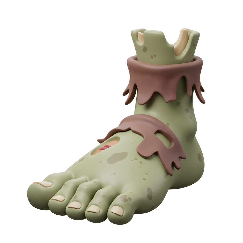 Cartoon zombie foot is shown on a white background, perfect for horror or Halloween themed design work. png