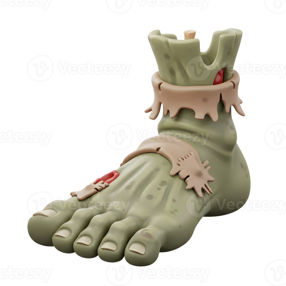 Cartoon style zombie foot decoration made of green material with beige bandages and visible veins, serving as a festive Halloween prop. png