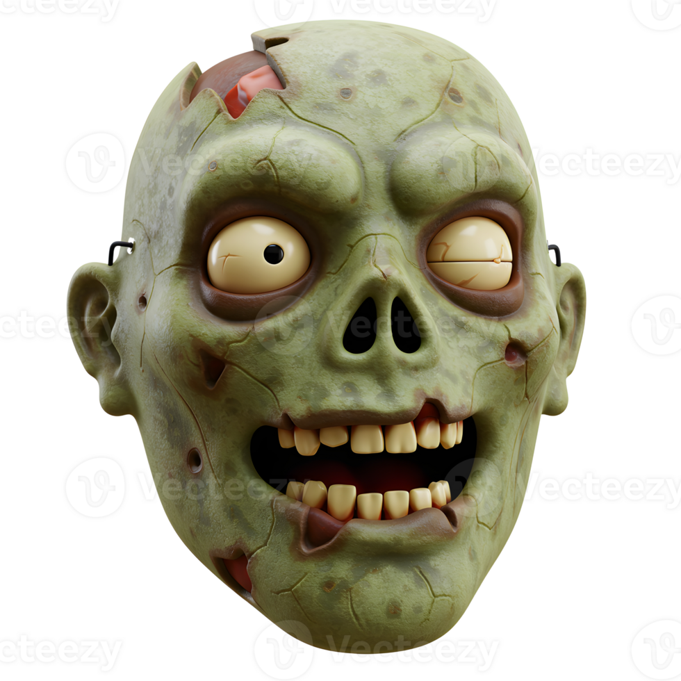 This green zombie mask features rotting skin and exposed teeth, and it is perfect for completing your spooky Halloween costume. png