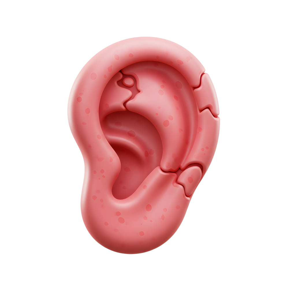 An illustration of a pink human ear is presented against a white background, which can be used for medical or educational purposes. png