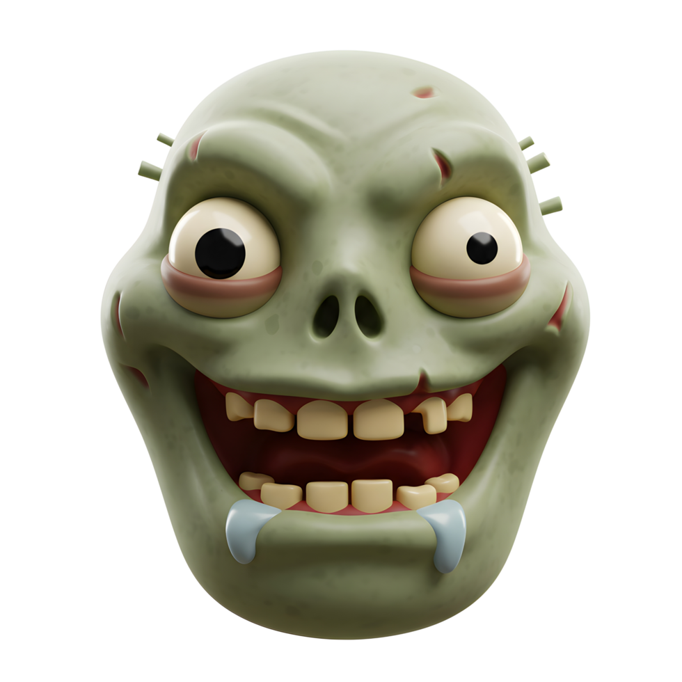 A cartoon zombie head with an open mouth and dripping saliva creates a fun and spooky image suitable for Halloween designs or animated projects. png