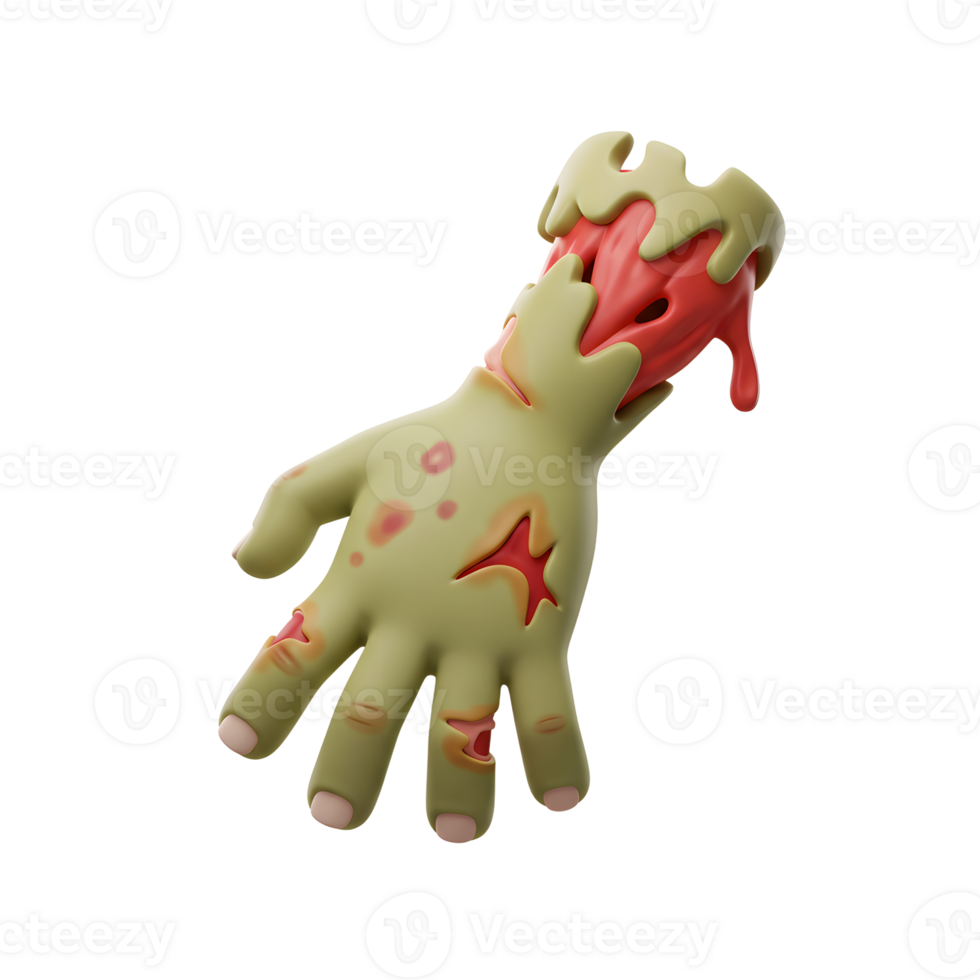 Cartoon zombie hand with decay and wounds is isolated on a white background and can be used for Halloween themed designs and illustrations. png