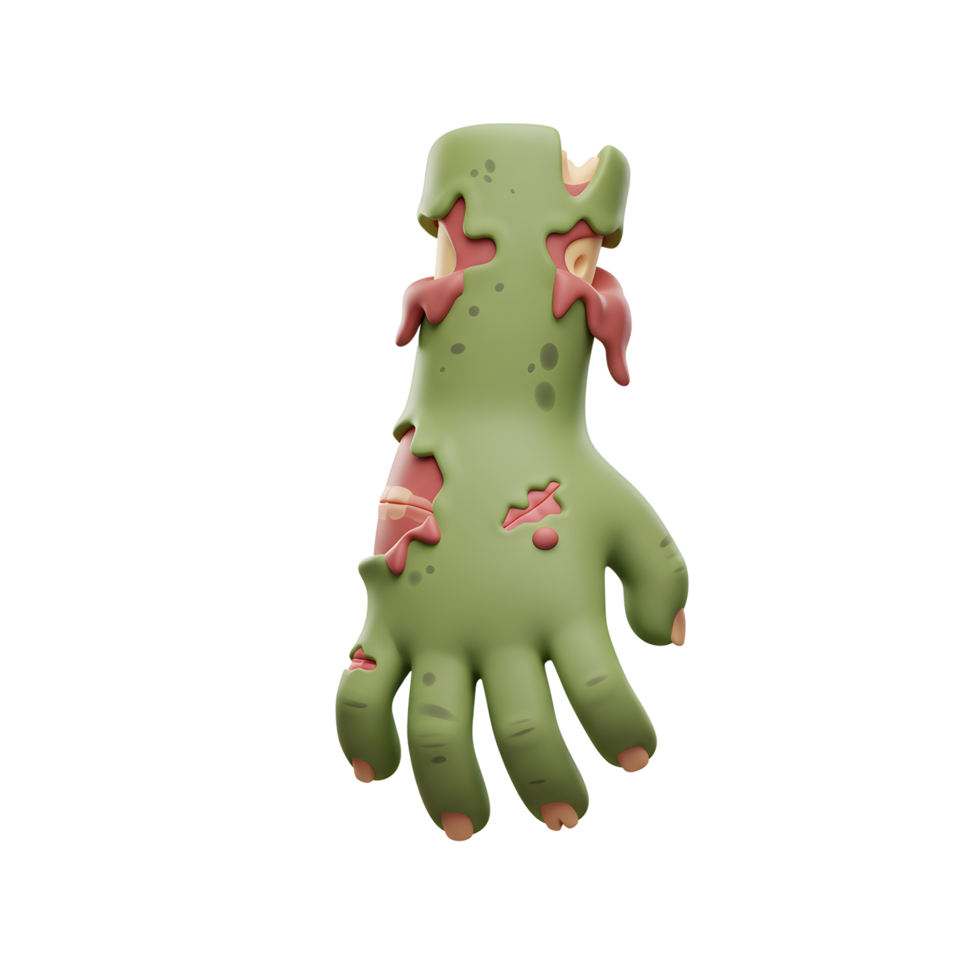 A cartoon zombie hand is rotting and green, perfect for Halloween decorations. png