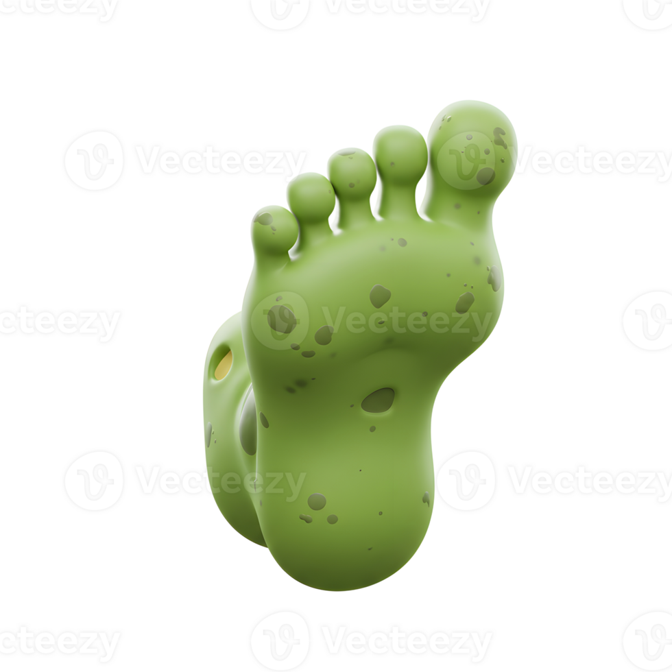 Green foot with spots shown on white background can be used for medical or artistic purposes. png