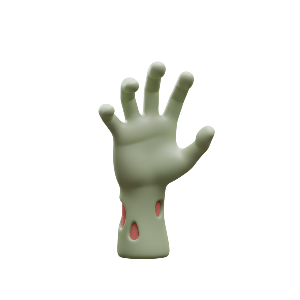 An illustration of a pale green zombie hand reaching up depicts Halloween or scary themes. The image is suitable for decorating posters or web pages. png