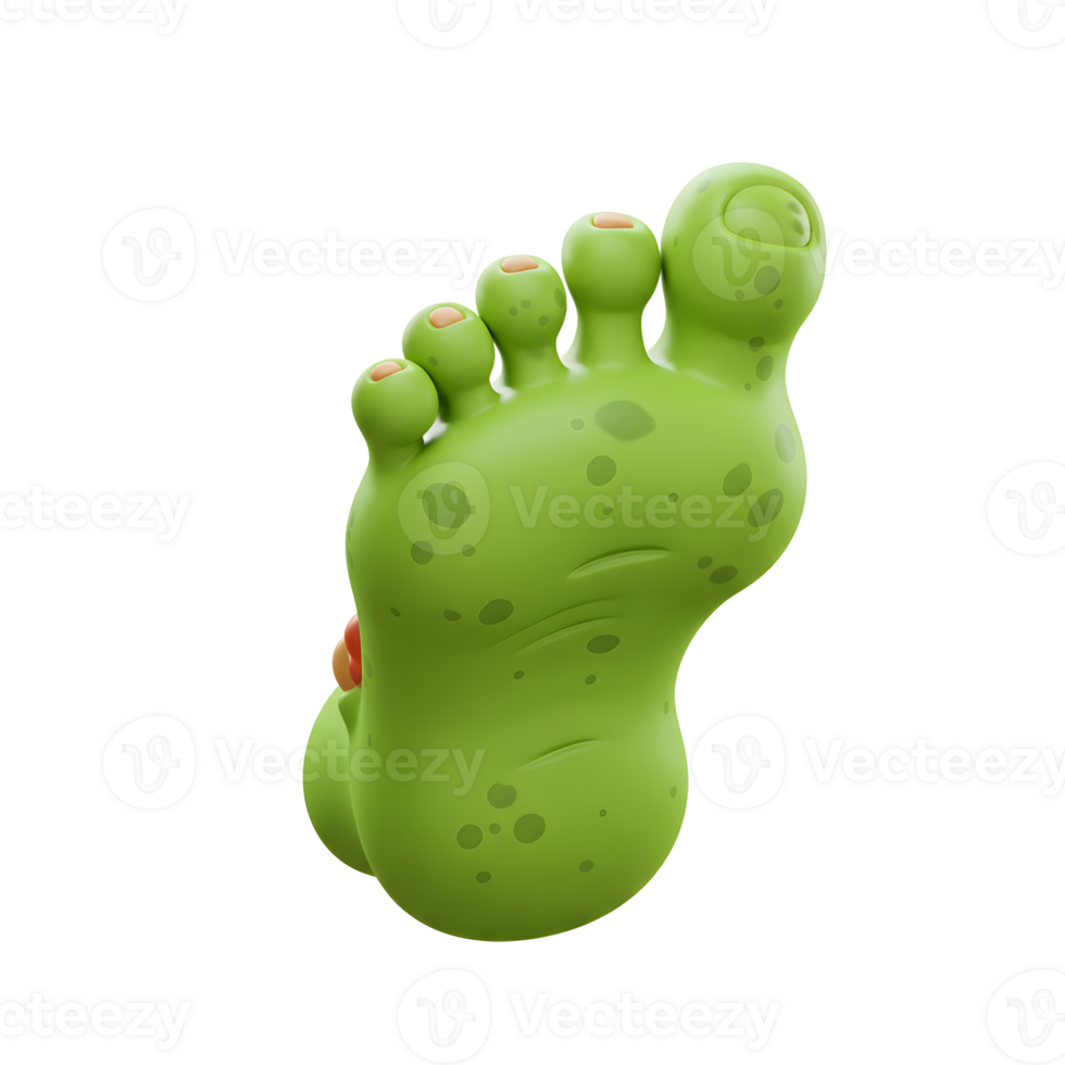 A green cartoon foot with blemishes is isolated on a white background, for use in illustrations or whimsical designs. png