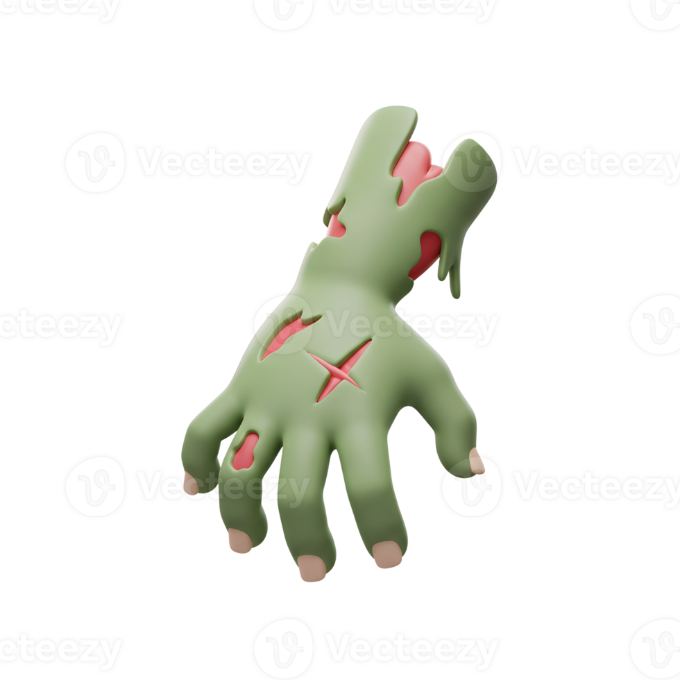 Cartoon zombie arm shows decayed flesh and a green skin tone, appropriate for Halloween or spooky decorations. png