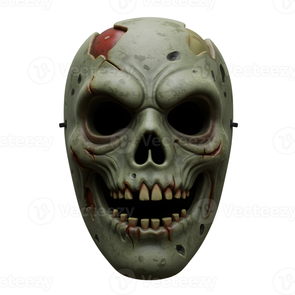 This green zombie mask features skull details and gruesome wounds, perfect for completing your Halloween costume and scaring your friends. png