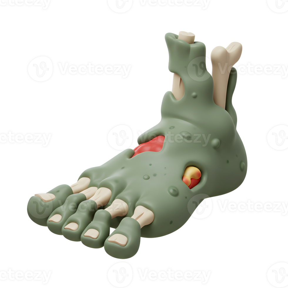Cartoon zombie foot with exposed bone and gore can be used as a Halloween decoration. png