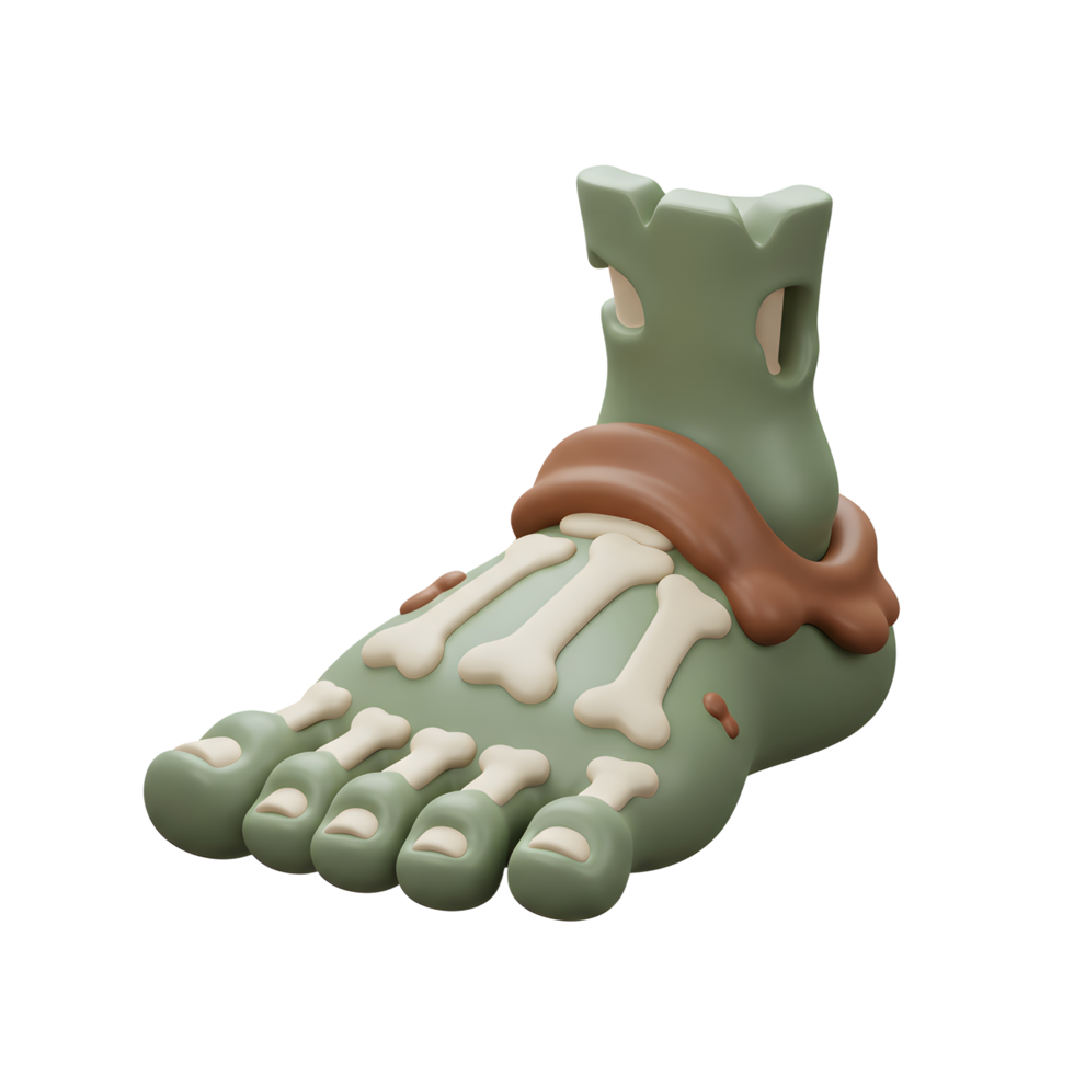 A green cartoon zombie foot with visible bones is a fun addition to Halloween decorations or spooky themed projects. png