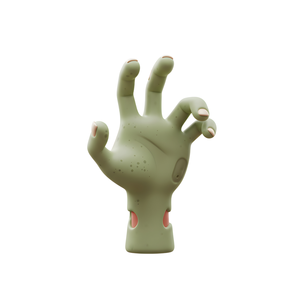 A green zombie hand with decaying flesh is reaching out, perfect for Halloween decoration. png