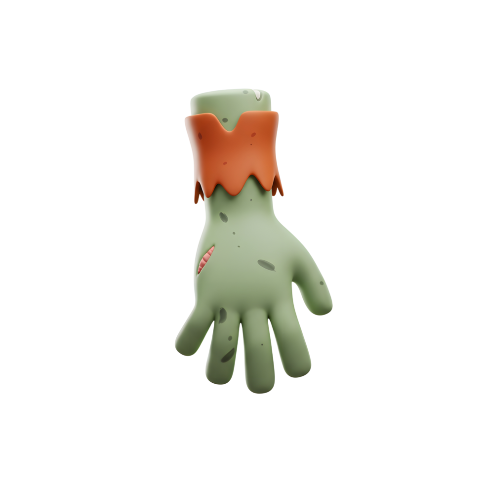 A cartoon zombie hand is shown with a cloth cuff, and the image can be used for Halloween decorations. png