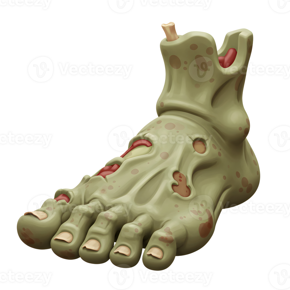 A cartoon zombie foot with bone and decaying flesh is illustrated for Halloween or horror themes. png