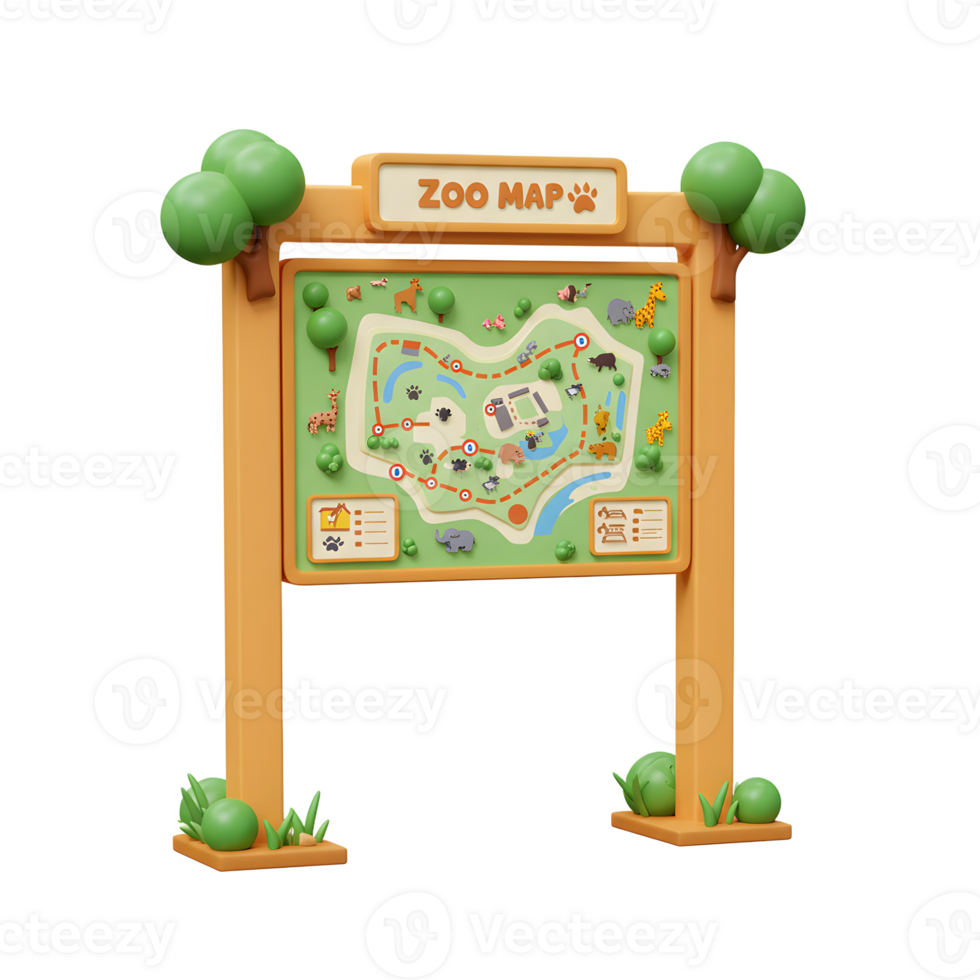 Zoo map illustrates the path of different animals at zoo to give directions for visitors. png