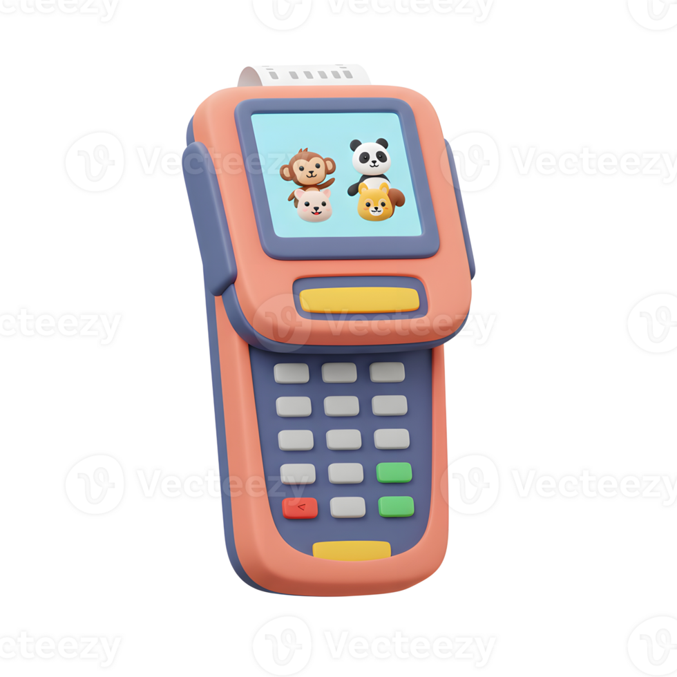 This cartoon point of sale terminal features cute animal icons on the screen and is suitable for illustrating children's financial education. png