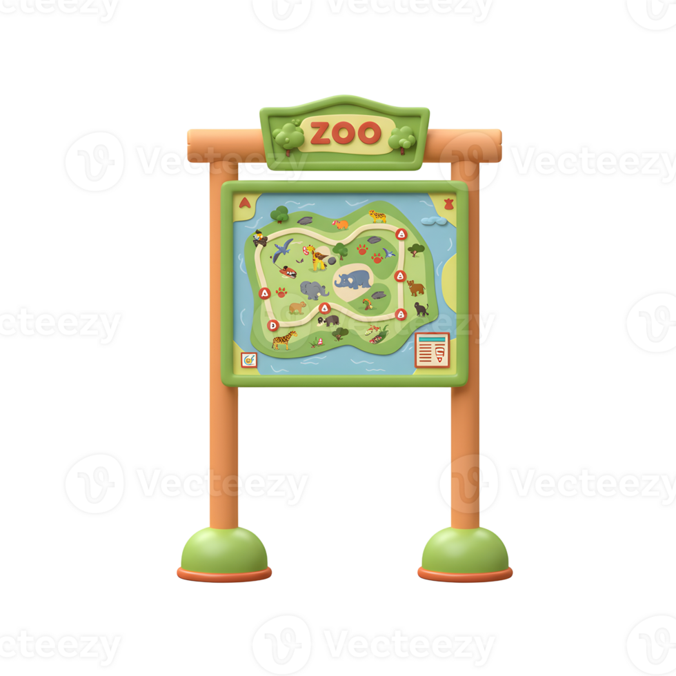 Cartoon illustration of a zoo map featuring various cartoon animals like giraffe and elephant, ideal for children's entertainment and educational purposes. png